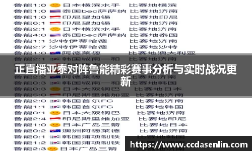 米兰正直播亚泰对阵鲁能精彩赛事分析与实时战况更新
